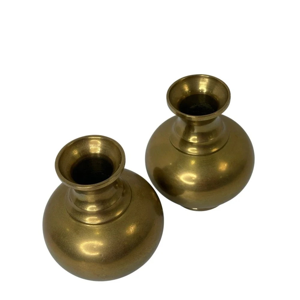 Brass Vase Set India - Mid Century Squat Small Vase Set 4